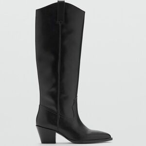 Mango Black Leather Cowboy Boots